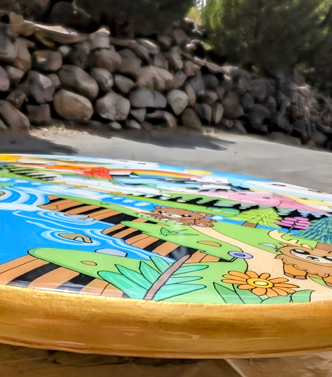 Woodland Epoxy Table | Whimsical Hand-Painted Round Coffee Table for Kids Rooms or Playrooms| Forest-Themed Art Table