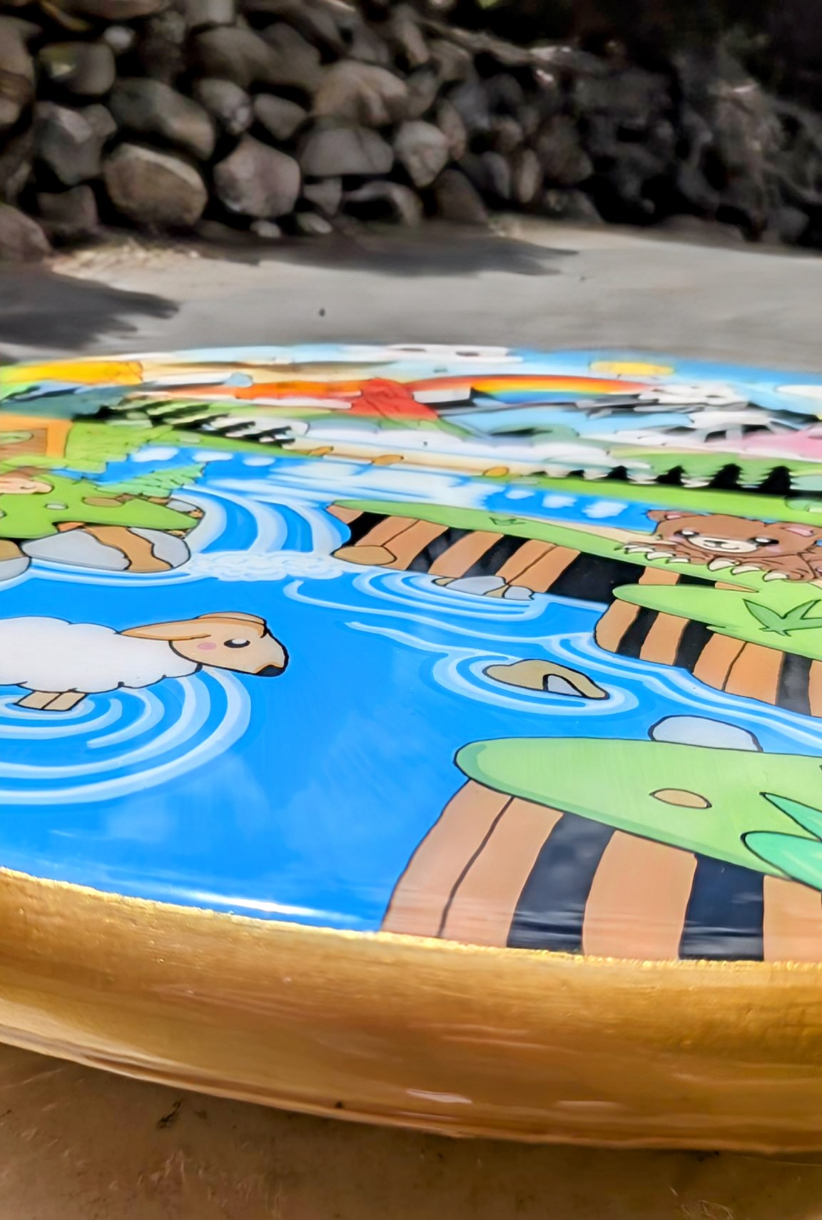 Woodland Epoxy Table | Whimsical Hand-Painted Round Coffee Table for Kids Rooms or Playrooms| Forest-Themed Art Table