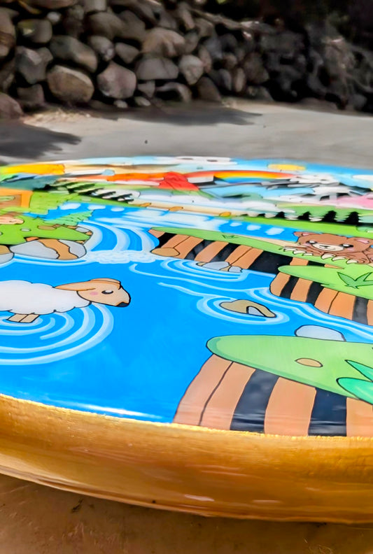 Woodland Epoxy Table | Whimsical Hand-Painted Round Coffee Table for Kids Rooms or Playrooms| Forest-Themed Art Table