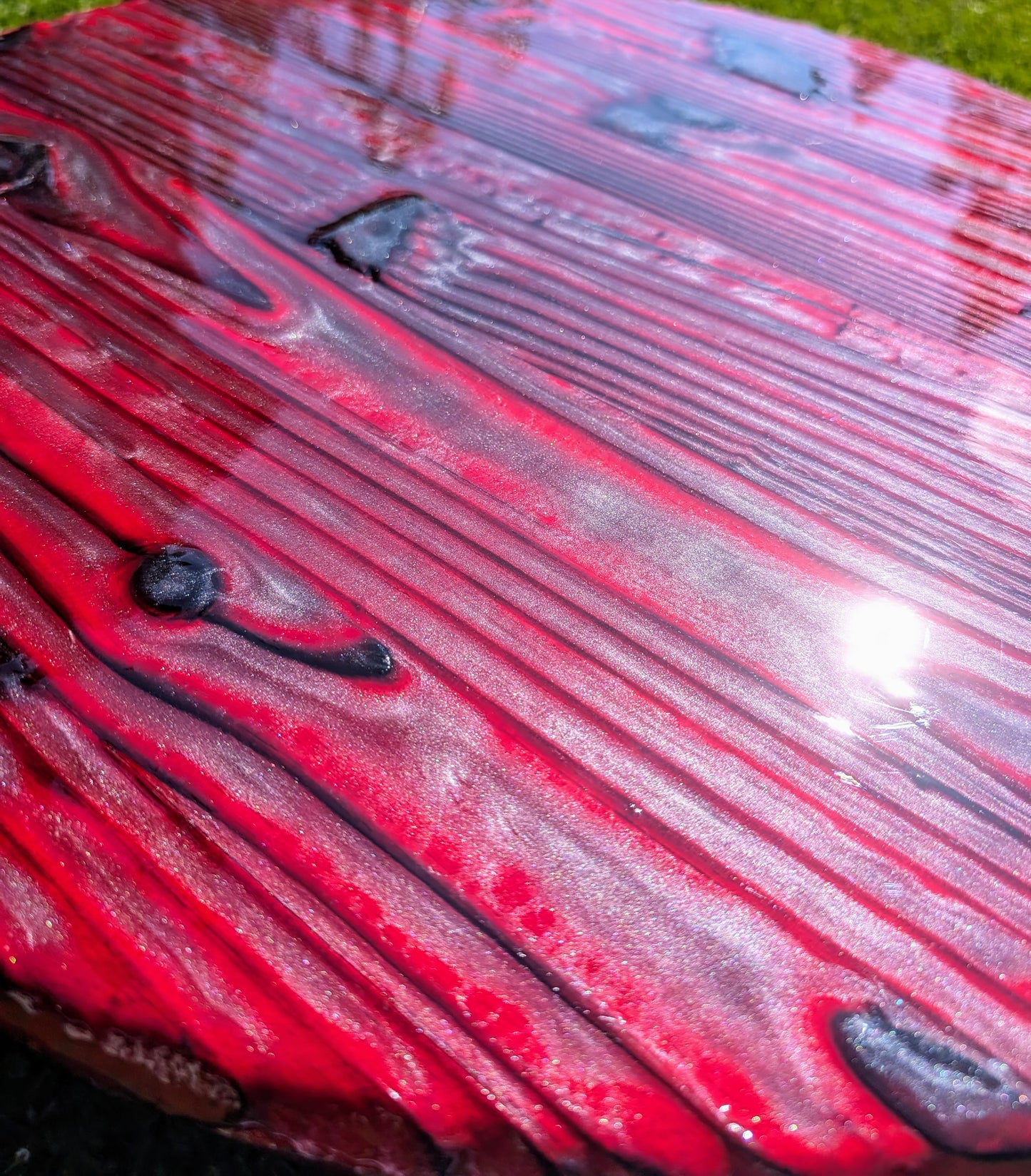 Red Wood Burned Coffee Table | Shou Sugi Ban Epoxy Round Table | Rustic Handmade Furniture for Living Rooms | Obsidian Ember Design
