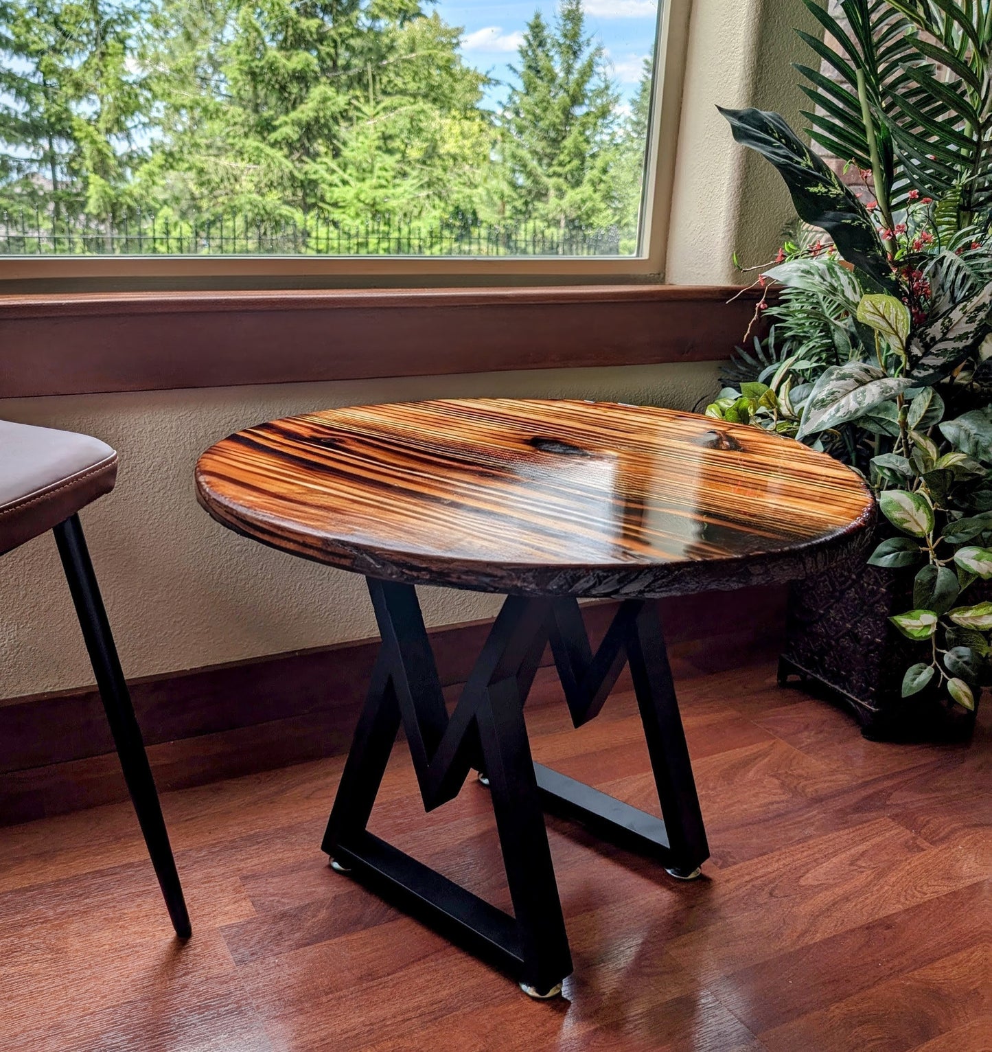 Epoxy Coffee Table-Burned Wood Round Table | Shou Sugi Ban Style | Handmade Wood Table for Living Room or Man Cave | Dragon Fire Design