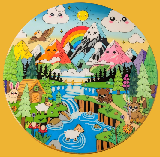 Woodland Epoxy Table | Whimsical Hand-Painted Round Coffee Table for Kids Rooms or Playrooms| Forest-Themed Art Table